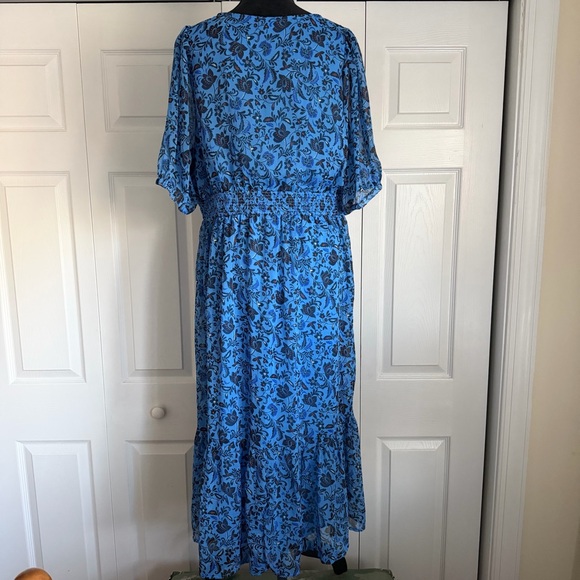 Old Navy Waist-Defined V-Neck Midi Dress Womens XL Floral Smocked Boho Cottage - Picture 5 of 12